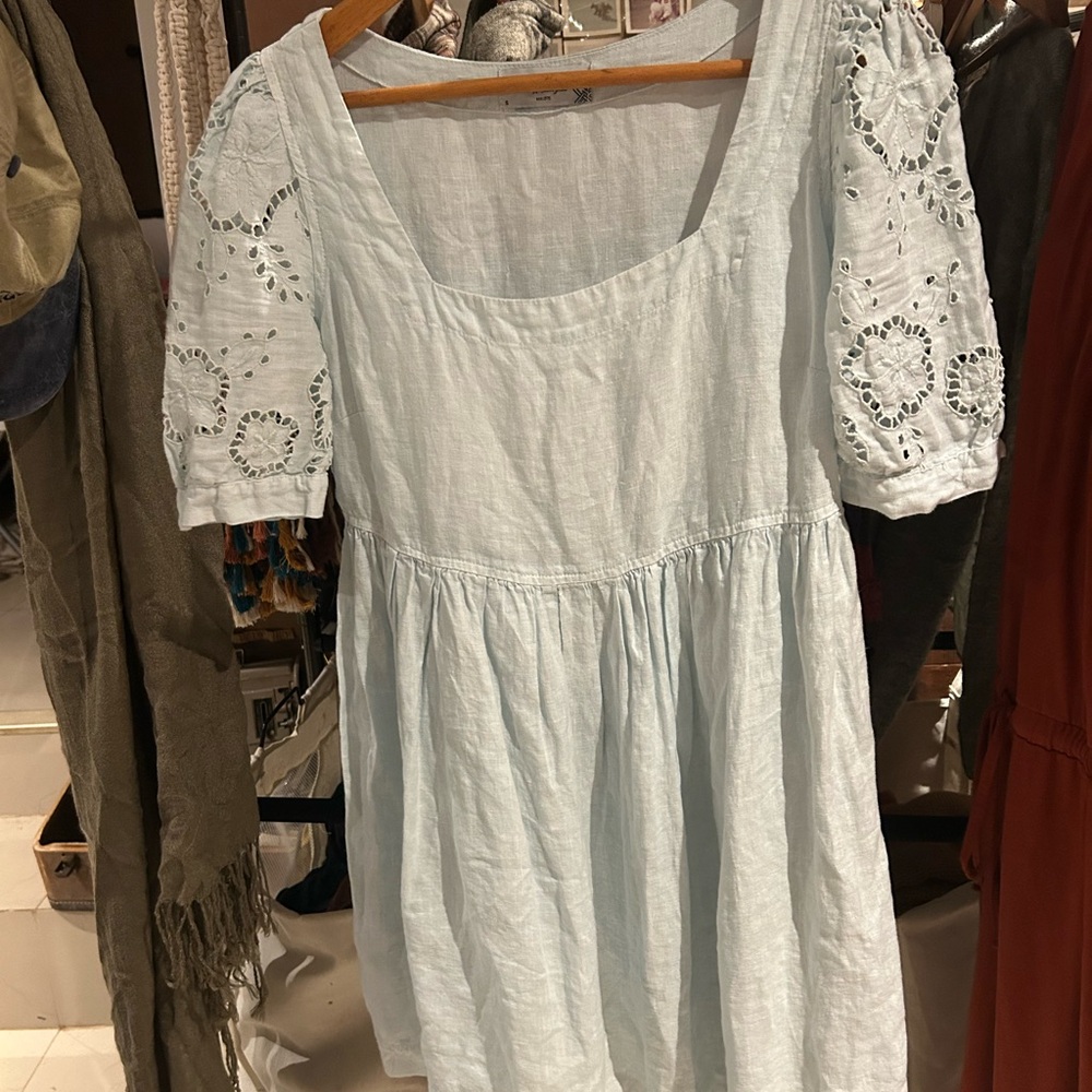 Haris Cotton Linen Dress Made in Greece Size S Boho Eyelet